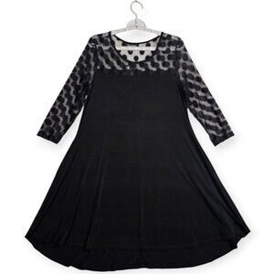 Nina Leonard Polka Dot Mesh Dress - Women's Medium - Black A-Line